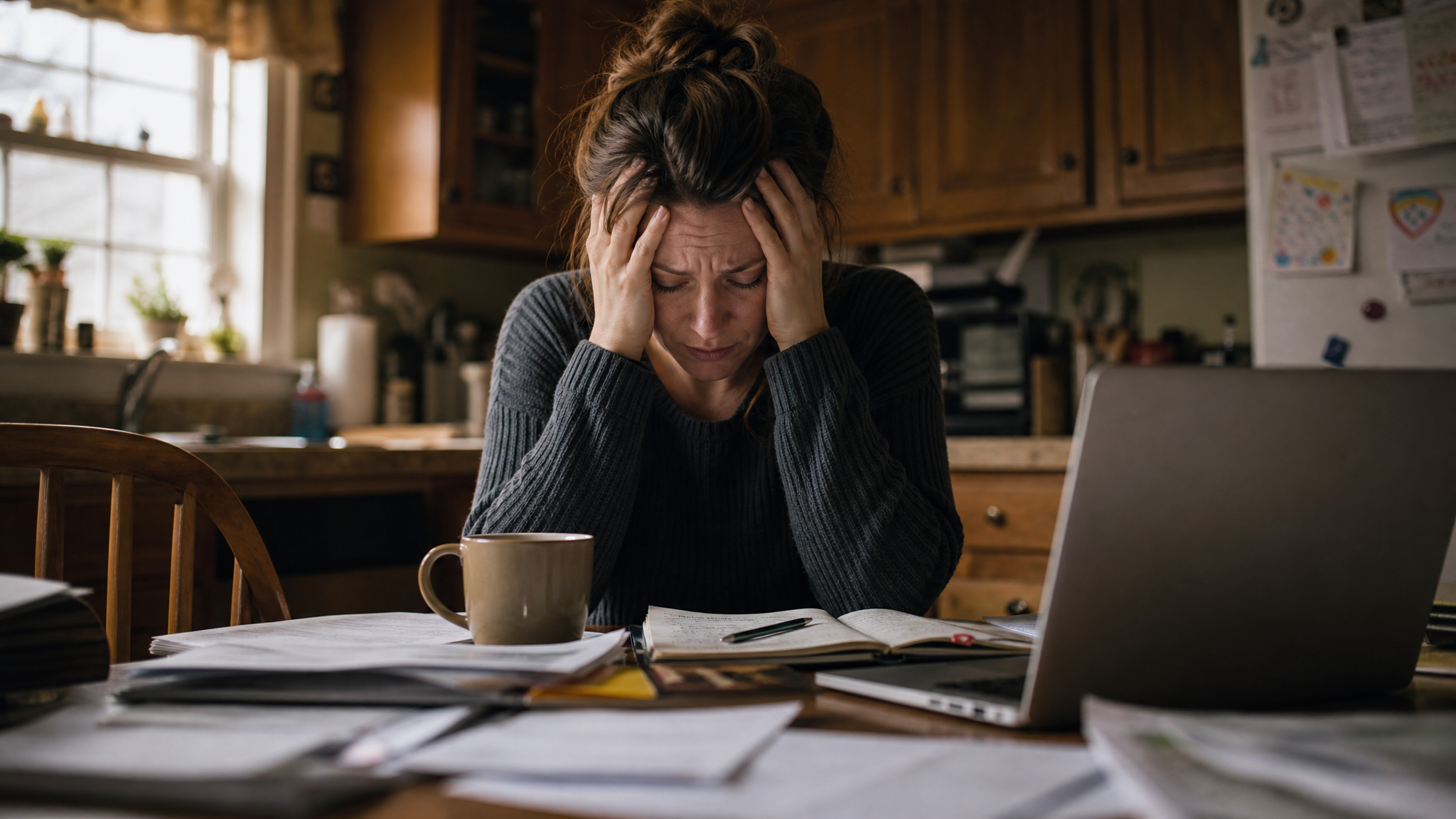 Overwhelmed parent facing everyday parenting challenges